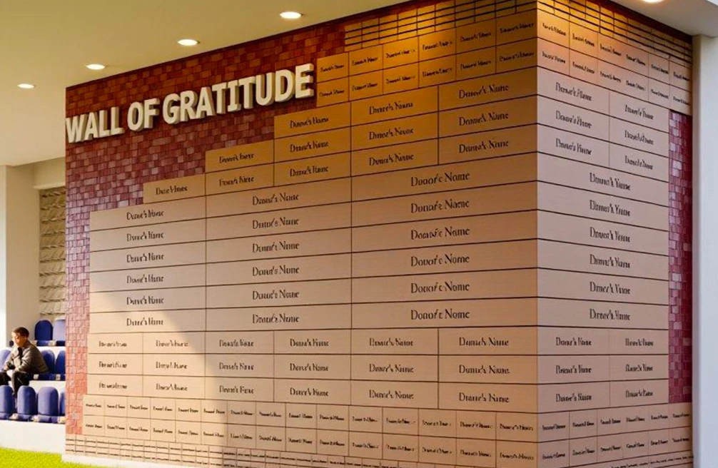 Brick wall with Wall of Gratitude text